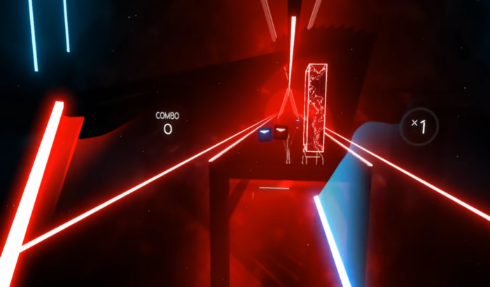 Screenshot of Beat Saber, played on Oculus Quest 2