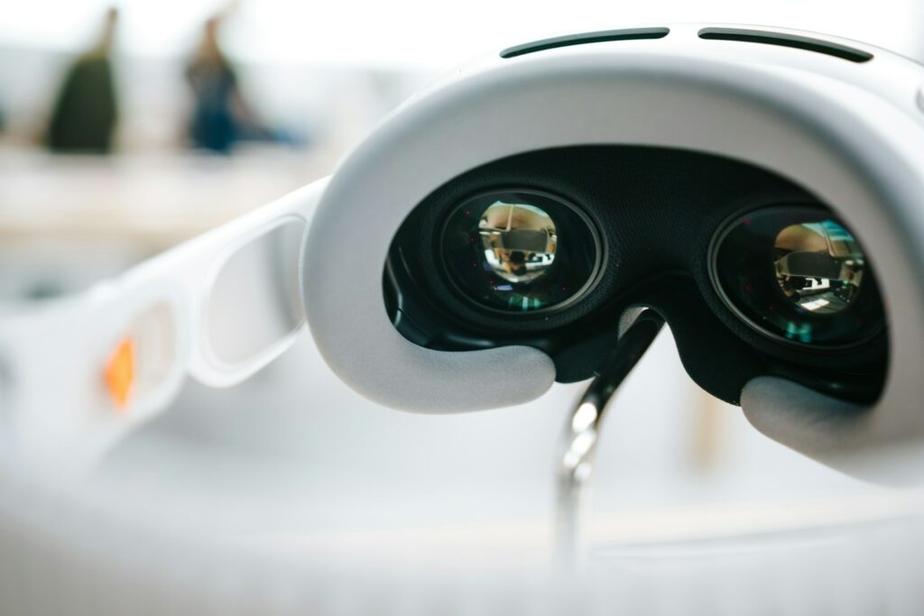 a close up of a pair of glasses attached to a device